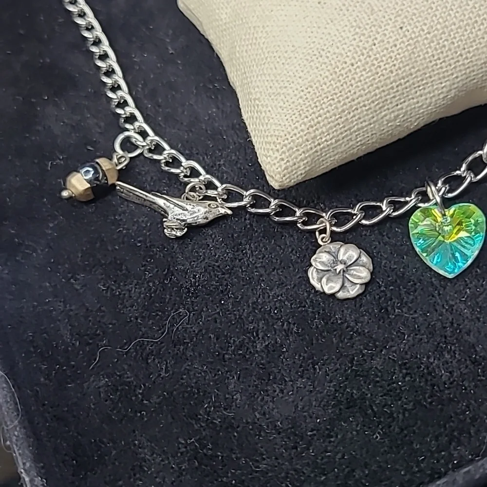 Charm Necklace Silver Tone Heart Pearl Cross Bird Angel Wing Flower Lion Fashion - Picture 6 of 7